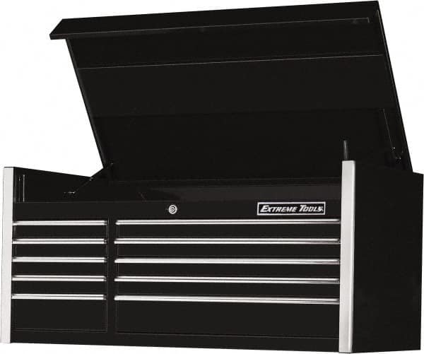 EXTREME TOOLS - 10 Drawer Top Tool Chest - 55" Wide x 30" Deep x 26-3/8" High, Steel, Black - Exact Tooling