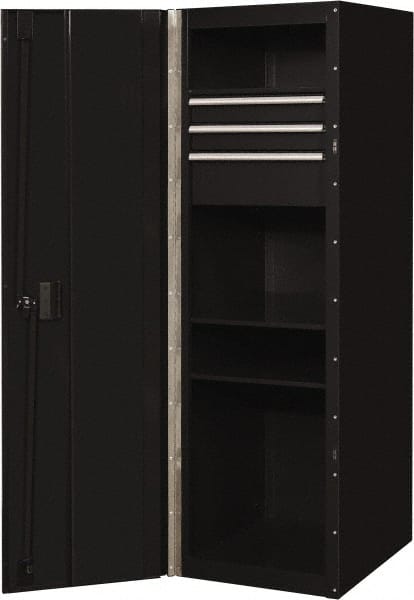 EXTREME TOOLS - 3 Drawer Side Tool Locker - 19" Wide x 61" Deep x 25" High, Steel/Aluminum, Black - Exact Tooling