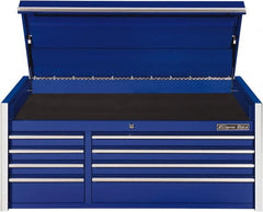 EXTREME TOOLS - 8 Drawer Top Tool Chest - 54-5/8" Wide x 25" Deep x 22-1/4" High, Steel, Blue - Exact Tooling