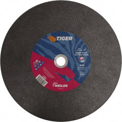 Weiler - 14" 36 Grit Aluminum Oxide Cutoff Wheel - 3/32" Thick, 1" Arbor, 4,400 Max RPM, Use with Chop Saws - Exact Tooling