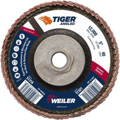 Weiler - 40 Grit, 5" Disc Diam, 5/8-11 Center Hole, Type 27 Ceramic Alumina Flap Disc - 12,000 Max RPM, Phenolic Backing, Arbor Attaching System, Coated - Exact Tooling