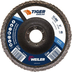 Weiler - 40 Grit, 5" Disc Diam, 7/8" Center Hole, Type 27 Zirconia Alumina Flap Disc - 12,000 Max RPM, Phenolic Backing, Arbor Attaching System, Coated - Exact Tooling