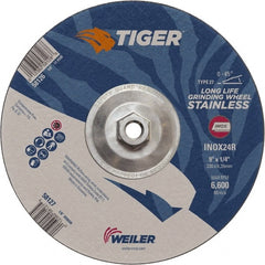 Weiler - 24 Grit, 9" Wheel Diam, Type 27 Depressed Center Wheel - Medium Grade, Aluminum Oxide, R Hardness, 6,600 Max RPM - Exact Tooling