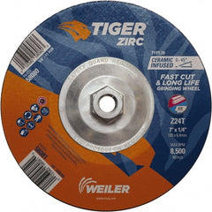 Weiler - 24 Grit, 7" Wheel Diam, Type 28 Depressed Center Wheel - Hard Grade, Zirconia Alumina, T Hardness, 8,500 Max RPM - Exact Tooling