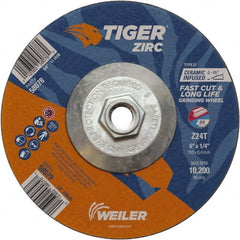 Weiler - 24 Grit, 6" Wheel Diam, Type 27 Depressed Center Wheel - Hard Grade, Zirconia Alumina, T Hardness, 10,200 Max RPM - Exact Tooling