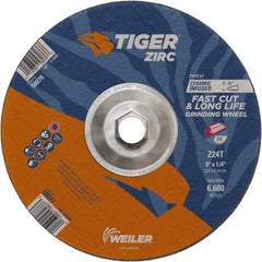 Weiler - 24 Grit, 9" Wheel Diam, Type 27 Depressed Center Wheel - Hard Grade, Zirconia Alumina, T Hardness, 6,600 Max RPM - Exact Tooling