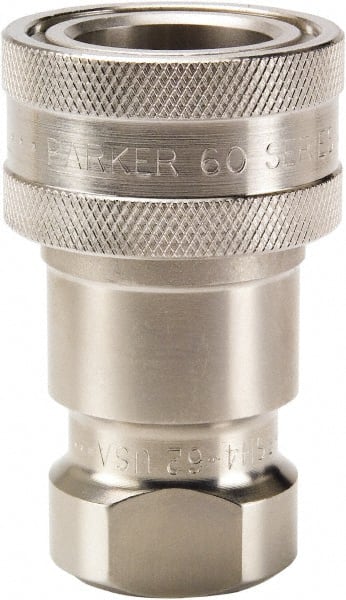 Parker - 1/4 NPTF 316 Stainless Steel Hydraulic Hose Female Pipe Thread Coupler - 2,000 psi, 3 GPM - Exact Tooling