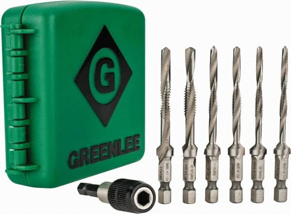 Greenlee - #6-32 to 1/4-20, 3" Overall Length, 2" Drill Length, High Speed Steel Combination Drill and Tap Set - 2 Flutes, 8 Piece Set - Exact Tooling