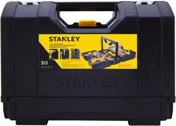 Stanley - 15 Compartment 1 Tray Tool Organizer - 9" Wide x 18-7/8" Deep x 12" High, Plastic, Black/Yellow - Exact Tooling