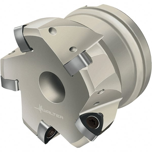 Walter - 80mm Cut Diam, 27mm Arbor Hole, 2mm Max Depth of Cut, Indexable Chamfer & Angle Face Mill - 5 Inserts, P23696 Insert, Right Hand Cut, 5 Flutes, Through Coolant, Series Xtra-tec - Exact Tooling