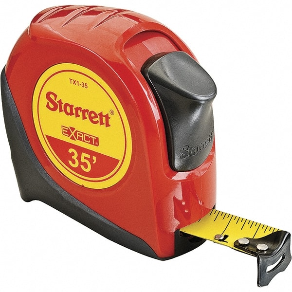 Starrett - 35' x 1" Yellow Blade Tape Measure - 1/16" Graduation, S1 Graduation Style, Red Case - Exact Tooling