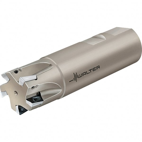 Walter - 16mm Cut Diam, 10mm Max Depth of Cut, 16mm Shank Diam, 85mm OAL, Indexable Square Shoulder End Mill - Multiple Insert Styles, Weldon Shank, 90° Lead Angle, Through Coolant, Series Xtra-tec - Exact Tooling