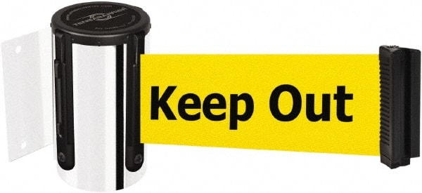 Tensator - 4" High x 2" Long x 3" Wide Barricade Tape Dispenser - Steel, Polished Chrome Finish, Chrome, Use with Tensabarrier - Exact Tooling