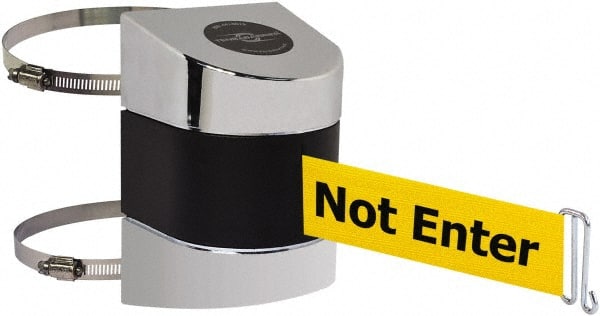 Tensator - 5" High x 3" Long x 3" Wide Barricade Tape Dispenser - Steel, Black Powdercoat Finish, Chrome, Use with Tensabarrier - Exact Tooling