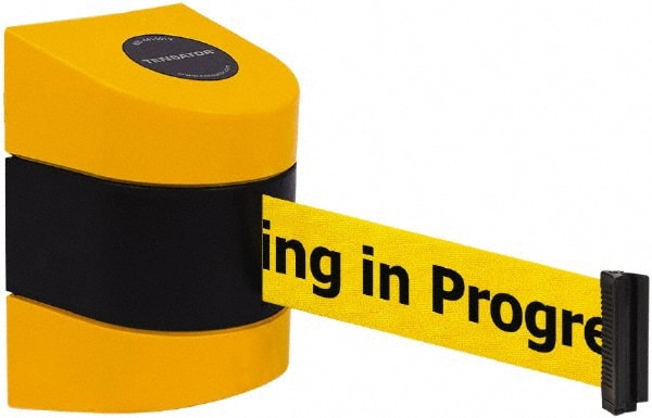 Tensator - 5" High x 3" Long x 3" Wide Barricade Tape Dispenser - Steel, Black Powdercoat Finish, Black/Yellow, Use with Tensabarrier - Exact Tooling