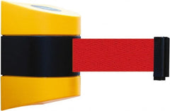 Tensator - 5" High x 3" Long x 3" Wide Barricade Tape Dispenser - Steel, Black Powdercoat Finish, Black/Yellow, Use with Tensabarrier - Exact Tooling