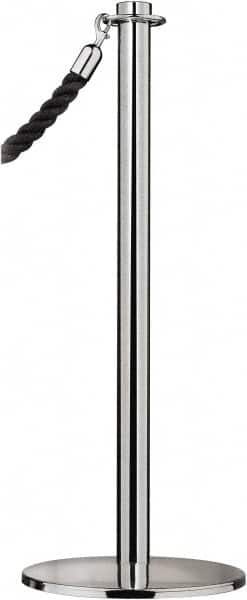 Tensator - 34" High, 2" Pole Diam, Barrier Post Base - 14" Base Diam, Round Stainless Steel Base, Satin Chrome (Color) Steel Post, For Outdoor Use - Exact Tooling
