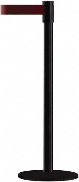 Tensator - 38" High, 2" Pole Diam, Barricade Tape Dispenser - 14" Base Diam, Round Plastic Base, Black Steel Post, 13' x 1-7/8" Tape, Single Line Tape, For Outdoor Use - Exact Tooling