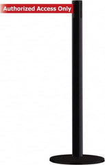 Tensator - 38" High, 2-1/2" Pole Diam, Barricade Tape Dispenser - 14" Base Diam, Round Stainless Steel Base, Black Steel Post, 13' x 1-7/8" Tape, Single Line Tape, For Outdoor Use - Exact Tooling