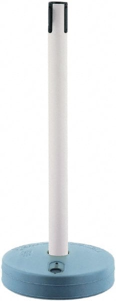 Tensator - 38" High, 2-1/2" Pole Diam, Barricade Tape Dispenser - 14" Base Diam, Round Plastic Base, Yellow Polymer Post, 7-1/2' x 1-7/8" Tape, Single Line Tape, For Outdoor Use - Exact Tooling