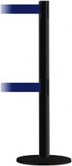 Tensator - 38" High, 2-1/2" Pole Diam, Barricade Tape Dispenser - 14" Base Diam, Round Plastic Base, Black Steel Post, 7-1/2' x 1-7/8" Tape, Dual Line Tape, For Outdoor Use - Exact Tooling