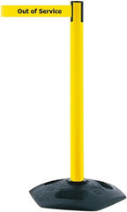 Tensator - 38" High, 2-1/2" Pole Diam, Barricade Tape Dispenser - 14" Base Diam, Round Rubber Base, Yellow Polymer Post, 7-1/2' x 1-7/8" Tape, Single Line Tape, For Outdoor Use - Exact Tooling