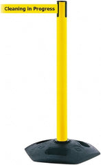 Tensator - 38" High, 2-1/2" Pole Diam, Barricade Tape Dispenser - 14" Base Diam, Round Rubber Base, Yellow Polymer Post, 7-1/2' x 1-7/8" Tape, Single Line Tape, For Outdoor Use - Exact Tooling
