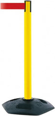 Tensator - 38" High, 2-1/2" Pole Diam, Barricade Tape Dispenser - 14" Base Diam, Round Rubber Base, Yellow Polymer Post, 7-1/2' x 1-7/8" Tape, Single Line Tape, For Outdoor Use - Exact Tooling
