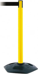 Tensator - 38" High, 2-1/2" Pole Diam, Barricade Tape Dispenser - 14" Base Diam, Round Rubber Base, Yellow Polymer Post, 7-1/2' x 1-7/8" Tape, Single Line Tape, For Outdoor Use - Exact Tooling