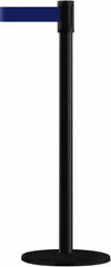 Tensator - 38" High, 2" Pole Diam, Barricade Tape Dispenser - 14" Base Diam, Round Plastic Base, Black Steel Post, 7-1/2' x 1-7/8" Tape, Single Line Tape, For Outdoor Use - Exact Tooling