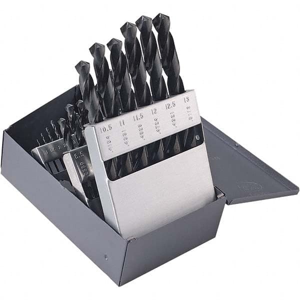 Chicago-Latrobe - 1 to 13mm, 135° Point, Oxide Finish, High Speed Steel Jobber Length Drill Bit Set - Exact Tooling