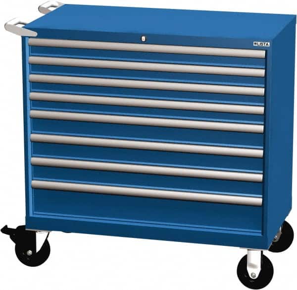 LISTA - 8 Drawer 440 Lb Capacity Steel Tool Roller Cabinet - 40-1/4" Wide x 41-1/2" High x 22-1/2" Deep, Roller Bearing Drawer Slides, Blue - Exact Tooling