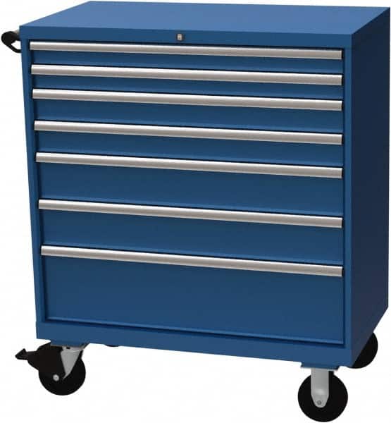 LISTA - 7 Drawer 440 Lb Capacity Steel Tool Roller Cabinet - 40-1/4" Wide x 47-3/8" High x 22-1/2" Deep, Roller Bearing Drawer Slides, Blue - Exact Tooling