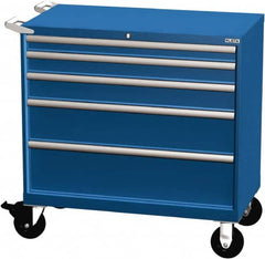 LISTA - 5 Drawer 440 Lb Capacity Steel Tool Roller Cabinet - 40-1/4" Wide x 41-1/2" High x 22-1/2" Deep, Roller Bearing Drawer Slides, Blue - Exact Tooling