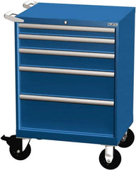 LISTA - 5 Drawer 165 Lb Capacity Steel Tool Roller Cabinet - 28-1/4" Wide x 41-1/2" High x 22-1/2" Deep, Roller Bearing Drawer Slides, Blue - Exact Tooling
