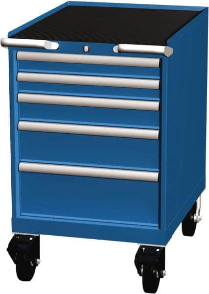LISTA - 5 Drawer 165 Lb Capacity Steel Tool Roller Cabinet - 22-3/16" Wide x 35-1/2" High x 28-1/2" Deep, Roller Bearing Drawer Slides, Blue - Exact Tooling