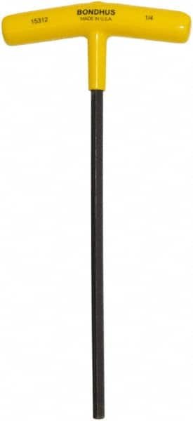 Bondhus - 1/4" Hex, T-Handle Cushion Grip, Hex Key - 9" OAL, Protanium High Torque Steel, Inch System of Measurement - Exact Tooling