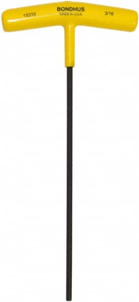 Bondhus - 3/16" Hex, T-Handle Cushion Grip, Hex Key - 9" OAL, Protanium High Torque Steel, Inch System of Measurement - Exact Tooling