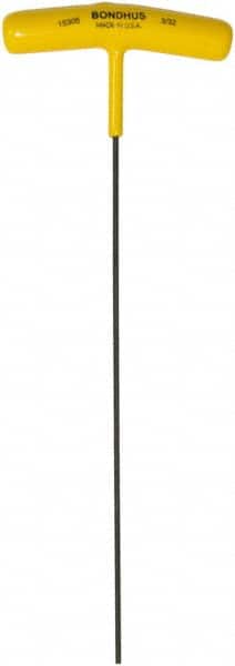Bondhus - 3/32" Hex, T-Handle Cushion Grip, Hex Key - 9" OAL, Protanium High Torque Steel, Inch System of Measurement - Exact Tooling