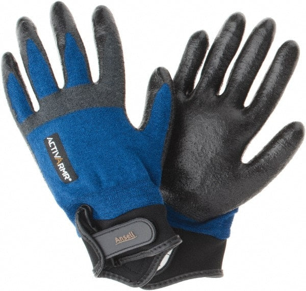 Ansell - Size M, ANSI Cut Lvl A3, Abrasion Lvl 3, Cut Resistant Gloves - Palm Coated, Black/Blue - Exact Tooling