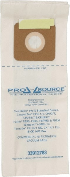 PRO-SOURCE - Meltblown Polypropylene & Paper Vacuum Bag - For CleanMax Standard and Pro-Series, Tennant V-SMU-14, Tornado CK 14/1 QD, CK 14/1 Pro & CK 14/2 Pro, Carpet Pro CPU1/T, CPU2/T, CPU75/T & CPU85/T & Fuller Models FB90, FBP95, FBPHD & FBTM - Exact Tooling