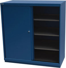 LISTA - 4 Shelf Sliding Door Storage Cabinet - Steel, 56-1/2" Wide x 28-1/2" Deep x 59-1/2" High, Blue - Exact Tooling