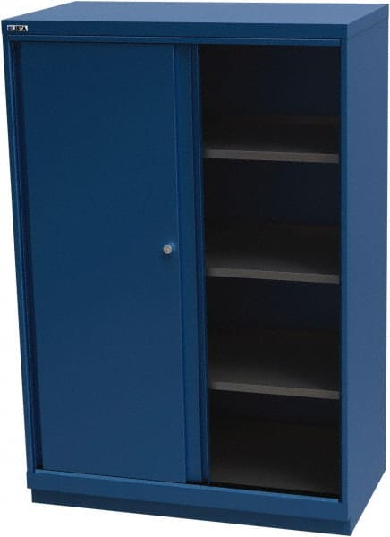 LISTA - 4 Shelf Sliding Door Storage Cabinet - Steel, 40-1/4" Wide x 22-1/2" Deep x 59-1/2" High, Blue - Exact Tooling