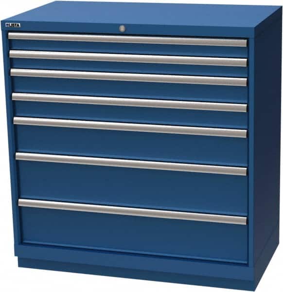 LISTA - 7 Drawer, Modular Storage Cabinet - Steel, 40-1/4" Wide x 22-1/2" Deep x 41-3/4" High, Blue - Exact Tooling