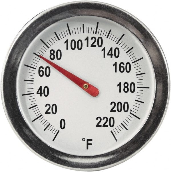 General - 8 Inch Long Stem, 2 Inch Dial Diameter, Back Connected Bi-Metal Thermometer - 220°Fahrenheit - Exact Tooling