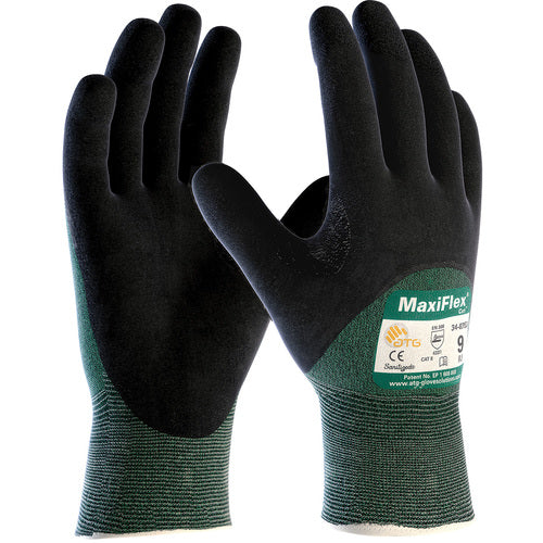 ‎34-8753/XL Cut Resistant Glove - MaxiFlex Cut - Green Eng Yrn - Black 3/4 MicroFoam Nitrile Coating - EN3 - Exact Tooling