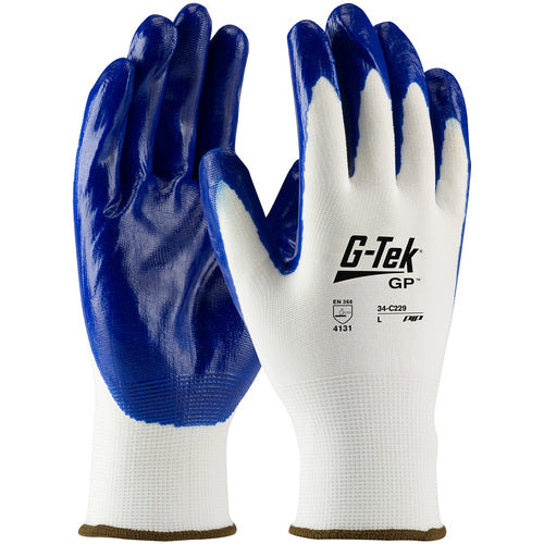 34-C229/M Seamless Knits General Duty - G-Tek GP - White 13G Nylon Shell - Blue Nitrile Smooth Grip - Exact Tooling