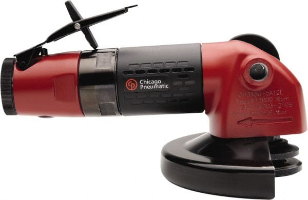 Chicago Pneumatic - 4-1/2" Wheel Diam, 12,000 RPM, Pneumatic Angle & Disc Grinder - 3/8-24 Spindle, 36.04 CFM, Rear Exhaust - Exact Tooling