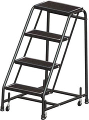 Ballymore - 38" 4 Step Ladder - Rolling Safety Ladder, 450 Lb Capacity, 38" Platform Height, 20" Base Width x 31" Base Depth, Abrasive Mat Tread - Exact Tooling