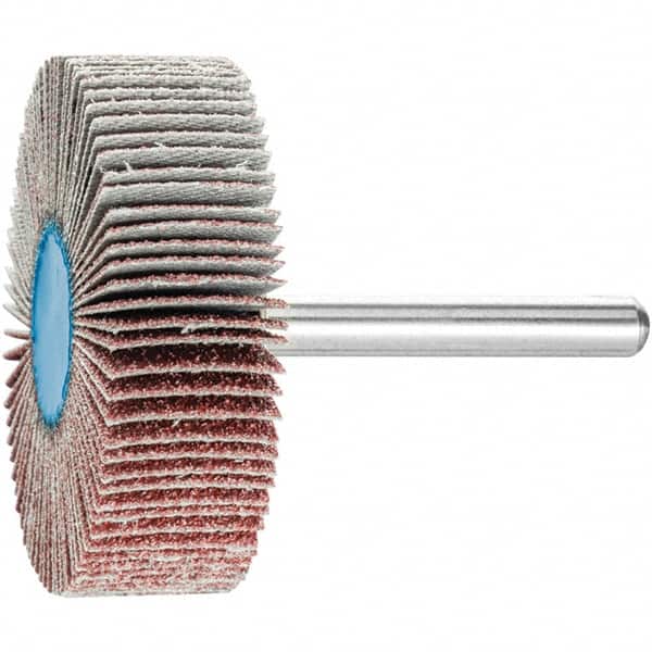 PFERD - 2" Diam x 1/2" Face Width, Aluminum Oxide Coated Mounted Flap Wheel - 1/4" Shank Mount, 60 Grit, 23,000 Max RPM - Exact Tooling
